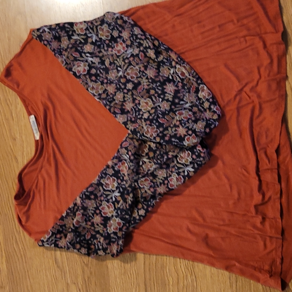 Coco's Clozet Rust tunic with sheer flowered sleeves